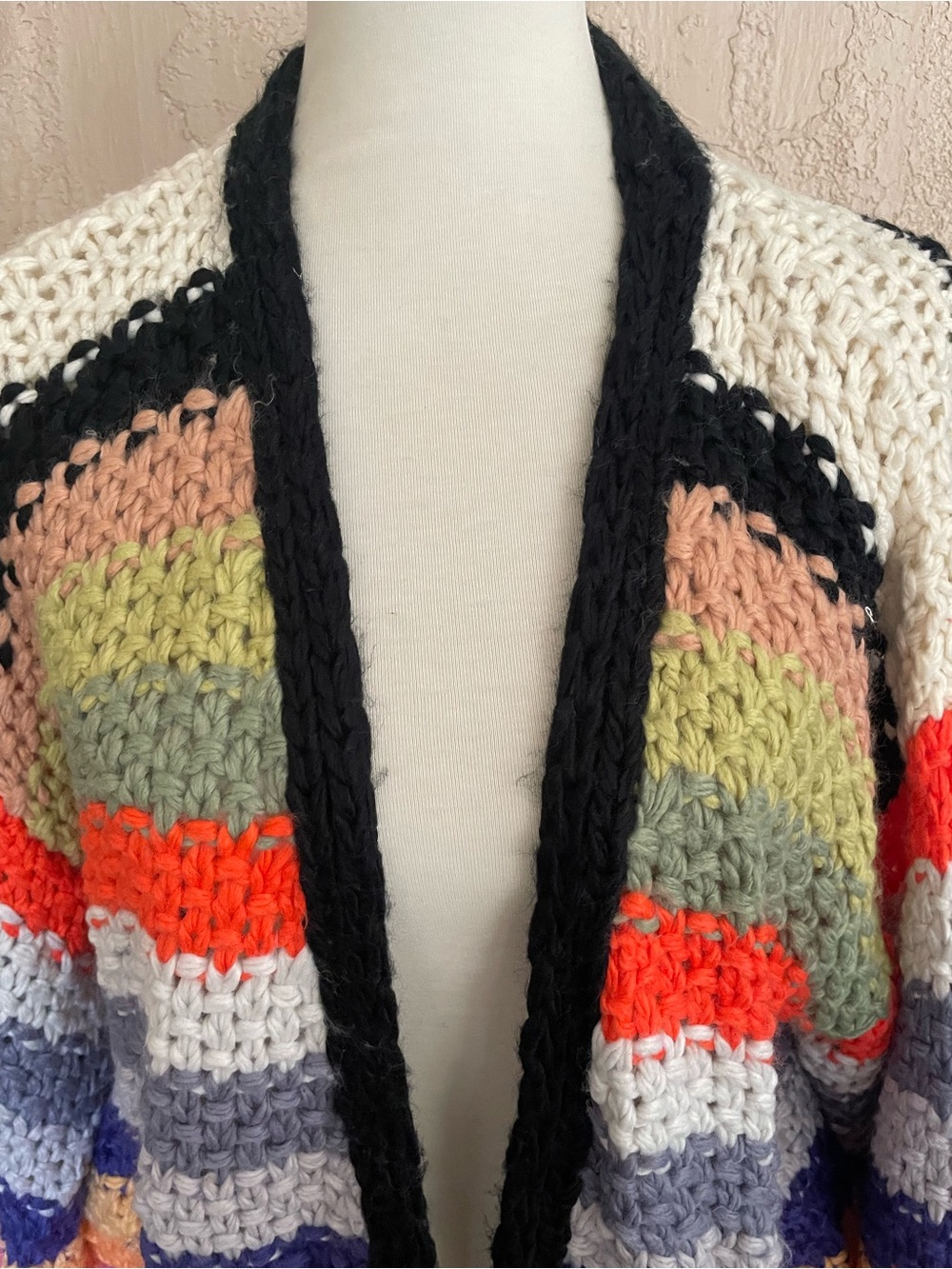 BiBi Multicolor Striped Open Crochet Cardigan - Black Trim - Picture 2 of 5